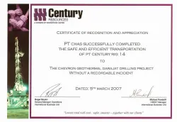 Award 2007 Certificate of Recognition and AppreciationCentury Resources 2072 