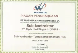 Penghargaan 2018SubKontraktor Terbaik penghargaan waskita